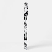Rococo-Damaskmuster Grau Schwarz Weiß iPhone Hülle (Rechte Seite)