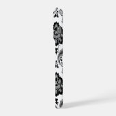 Rococo-Damaskmuster Grau Schwarz Weiß iPhone Hülle (Linke Seite)
