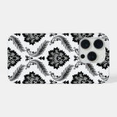 Rococo-Damaskmuster Grau Schwarz Weiß iPhone Hülle (Rückseite (Horizontal))