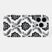 Rococo-Damaskmuster Grau Schwarz Weiß iPhone Hülle (Rückseite (Horizontal))