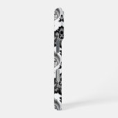 Rococo-Damaskmuster Grau Schwarz Weiß iPhone Hülle (Rechte Seite)