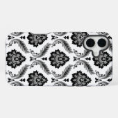 Rococo-Damaskmuster Grau Schwarz Weiß iPhone Hülle (Rückseite (Horizontal))