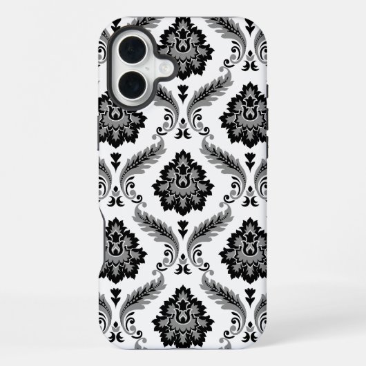 Rococo-Damaskmuster Grau Schwarz Weiß iPhone Hülle (Rückseite)