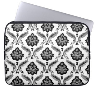 Rococo-Damaskmuster Grau Schwarz Weiß Laptopschutzhülle