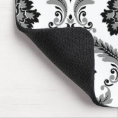 Rococo-Damaskmuster Grau Schwarz Weiß Mousepad (Ecke)