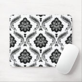 Rococo-Damaskmuster Grau Schwarz Weiß Mousepad (Mit Mouse)