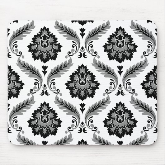 Rococo-Damaskmuster Grau Schwarz Weiß Mousepad (Vorne)