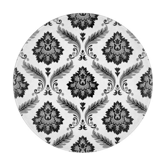 Rococo-Damaskmuster Grau Schwarz Weiß Schneidebrett (Vorderseite)
