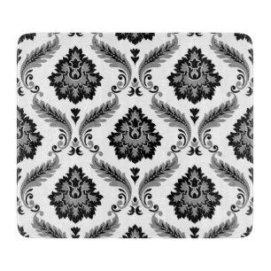 Rococo-Damaskmuster Grau Schwarz Weiß Schneidebrett