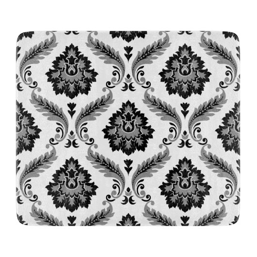 Rococo-Damaskmuster Grau Schwarz Weiß Schneidebrett (Vorderseite)