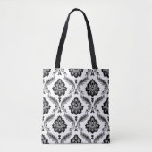 Rococo-Damaskmuster Grau Schwarz Weiß Tasche (Vorderseite)