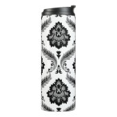 Rococo-Damaskmuster Grau Schwarz Weiß Thermosbecher (Nach links gedreht)