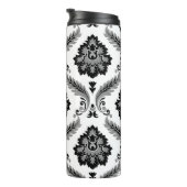 Rococo-Damaskmuster Grau Schwarz Weiß Thermosbecher (Nach rechts gedreht)
