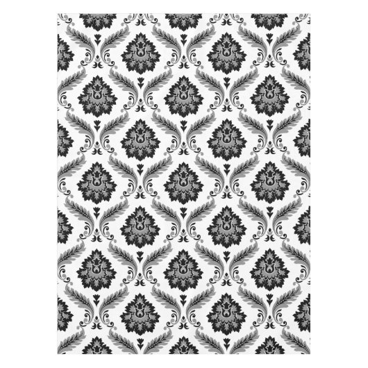 Rococo-Damaskmuster Grau Schwarz Weiß Tischdecke (Vorderseite)