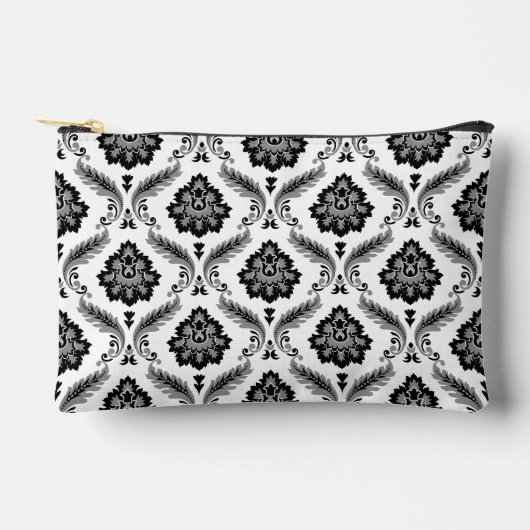 Rococo-Damaskmuster Grau Schwarz Weiß Zubehörtasche (Vorderseite)