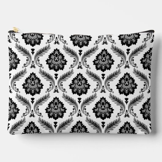 Rococo-Damaskmuster Grau Schwarz Weiß Zubehörtasche (Vorderseite)