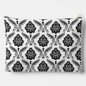Rococo-Damaskmuster Grau Schwarz Weiß Zubehörtasche (Rückseite)