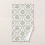 Rococo-Damaskmuster Grün auf Creme Badhandtuch Set (Handtuch)