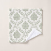 Rococo-Damaskmuster Grün auf Creme Badhandtuch Set (Waschlappen)