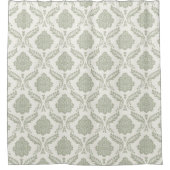 Rococo-Damaskmuster Grün auf Creme Duschvorhang (Vorderseite)