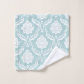 Rococo-Damaskmuster Weiß auf Enteneiblau Badhandtuch Set (Waschlappen)