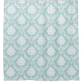 Rococo-Damaskmuster Weiß auf Enteneiblau Duschvorhang (Vorderseite)