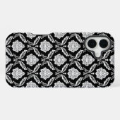 Rococo-Damaskmuster Weiß auf Schwarz iPhone Hülle (Rückseite (Horizontal))