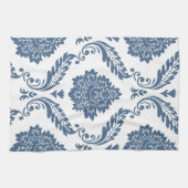 Rococo Damast großes Muster Blau auf Weiß Geschirrtuch (Horizontal)
