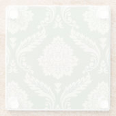 Rococo Damast großes Muster Creme auf Grün Glasuntersetzer (Rückseite)