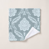 Rococo Damast Großes Muster Entenei Blau+Türkis Badhandtuch Set (Waschlappen)
