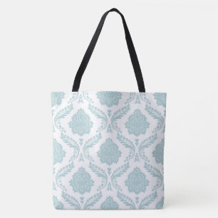 Rococo Damast großes Muster Enteneiblau auf Weiß Tasche