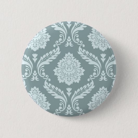 Rococo Damast großes Muster Enteneiblau+Türkis Button (Vorderseite)