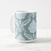 Rococo Damast großes Muster Enteneiblau+Türkis Kaffeetasse (Vorderseite Links)