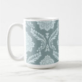 Rococo Damast großes Muster Enteneiblau+Türkis Kaffeetasse (Links)
