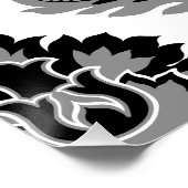 Rococo Damast großes Muster Grau Schwarz Weiß Poster (Ecke)