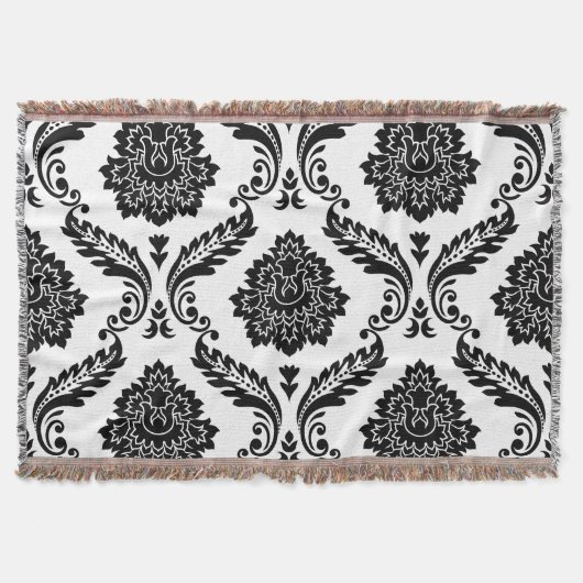 Rococo Damast großes Muster Schwarz auf Weiß Decke (Vorderseite)