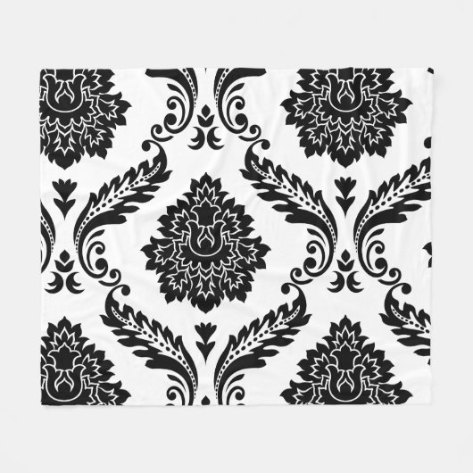 Rococo Damast großes versetztes Muster Schwarz auf Fleecedecke (Vorderseite (Horizontal))