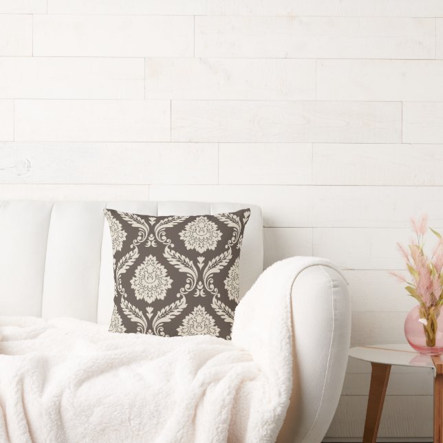 Rococo Damast Offset 2-Wege-Muster Braun+Creme Kissen (Liege)