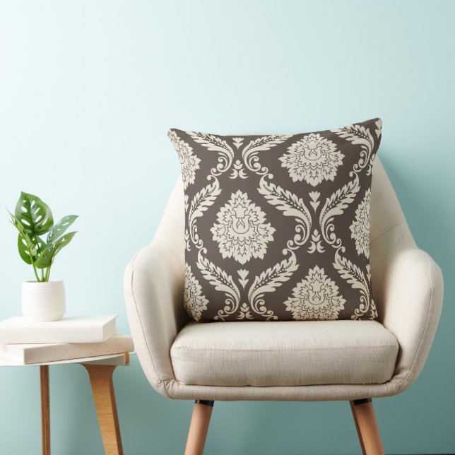 Rococo Damast Offset 2-Wege-Muster Braun+Creme Kissen (Stuhl )