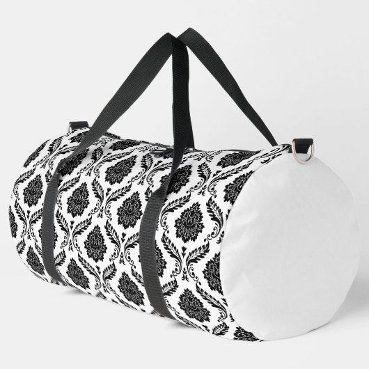 Rococo Damast Wdh Muster Schwarz auf Weiß Duffle Bag (Linke Ecke)