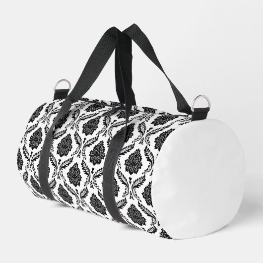 Rococo Damast Wdh Muster Schwarz auf Weiß Duffle Bag (Linke Seite)
