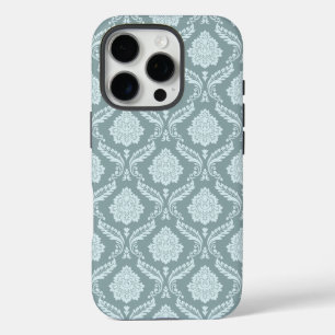 Rococo Damast-Wiederholungsmuster Entengrau+Türkis iPhone 16 Pro Hülle