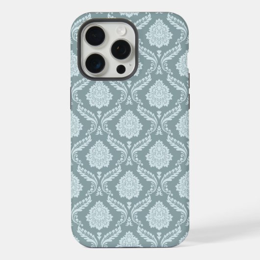 Rococo Damast-Wiederholungsmuster Entengrün+Türkis iPhone Hülle (Rückseite)