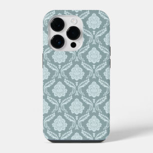 Rococo Damast-Wiederholungsmuster Entengründ Blau+ iPhone 14 Pro Hülle