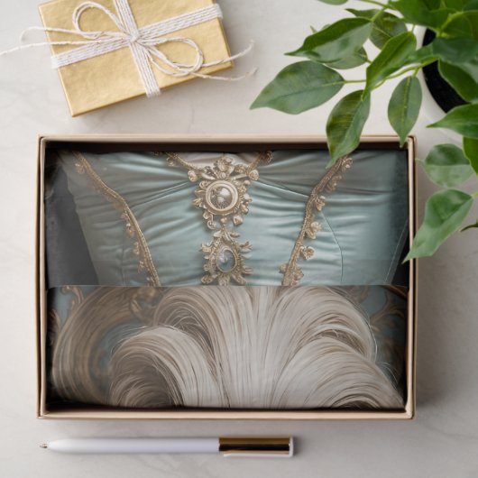 Rococo Duchess in Teal and Gold Decoupage Paper Seidenpapier (Geschenk)