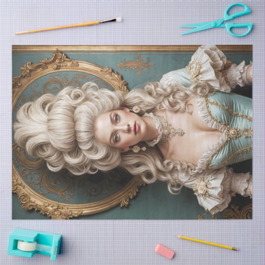 Rococo Duchess in Teal and Gold Decoupage Paper Seidenpapier (Basteln)