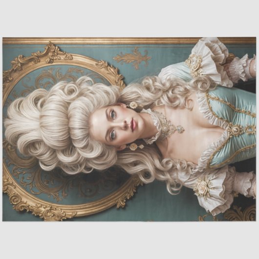 Rococo Duchess in Teal and Gold Decoupage Paper Seidenpapier (Vorderseite)