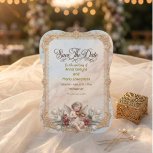 Rococo-Engel-Violine Vintage Royalcore Liebe Save The Date