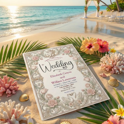 Rococo Fairytale Cherub Swan Garden Romance Einladung