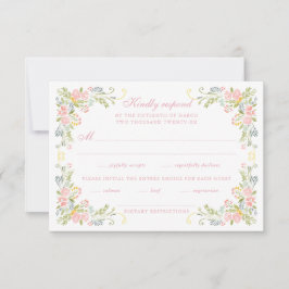Rococo Floral Border Wedding RSVP Karte